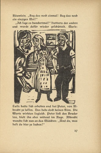 Briggel: Albrecht, Peter and Marie Luise (Der Briggel: Albrecht, Peter und Marie Luise) (in-text plate, page 37) from Neben der Heerstrasse (Off the Main Road) by Ernst Ludwig Kirchner, illustrated book, 1923