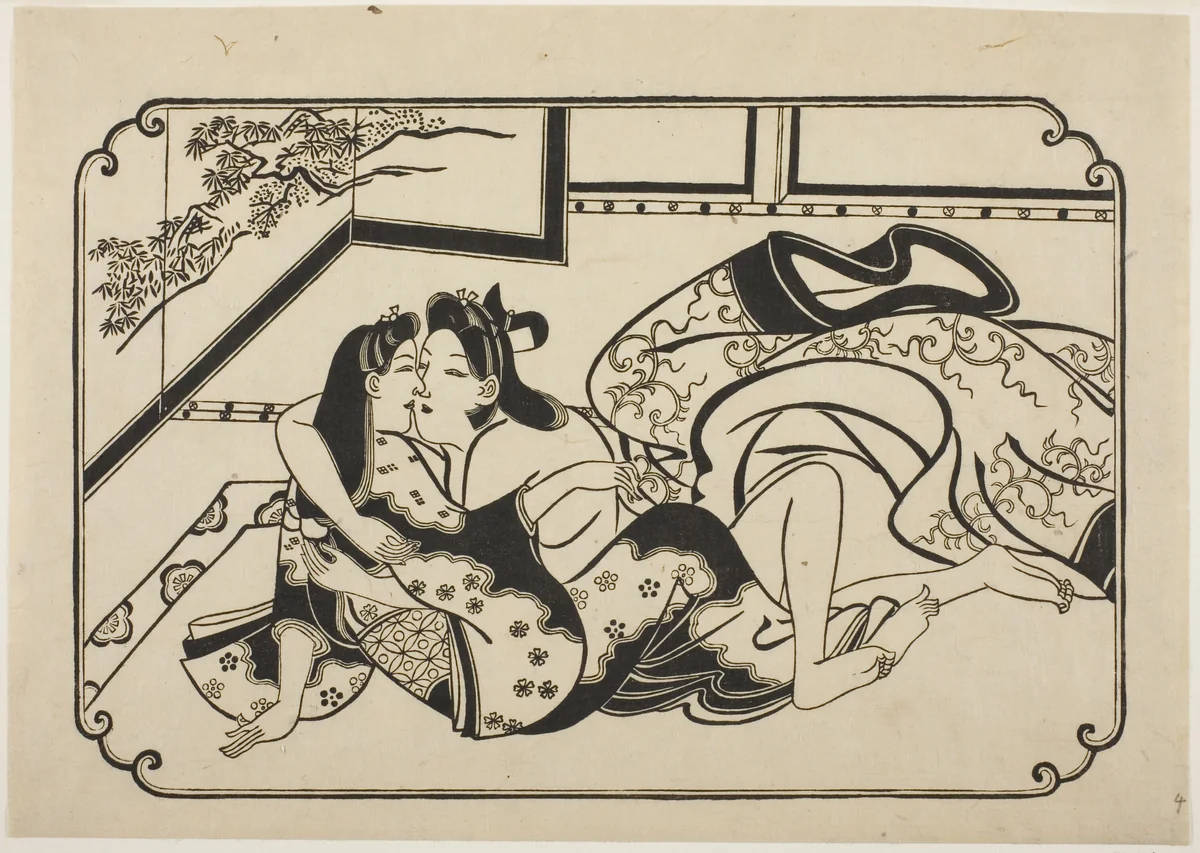 Flirting Lovers by Hishikawa Moronobu (菱川師宣), print, 1668-1686