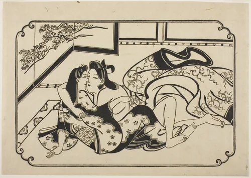 Flirting Lovers by Hishikawa Moronobu (菱川師宣), print, 1668-1686