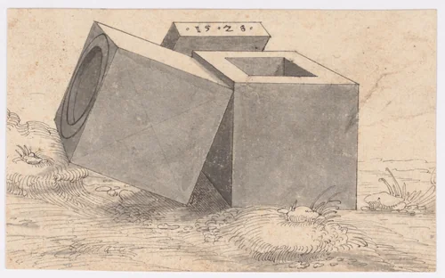 Perspectival Drawing with Three Cubes by Peter Flötner, drawing, 1528