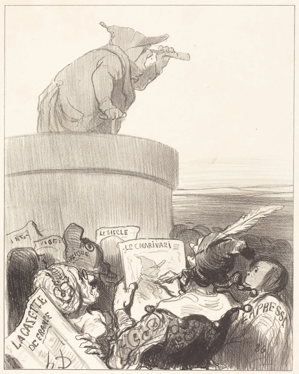 Le Constitutionnel contemplant l'horizon politique by Honoré Daumier, print, 1849