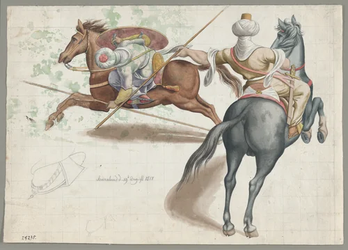 Fighting Horsemen by Friedrich Olivier, drawing, 1800-1850