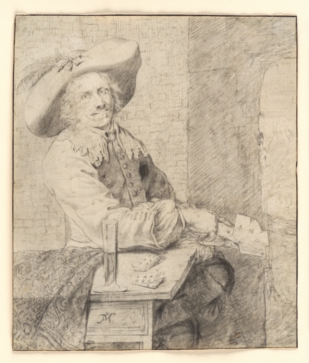 The Cardplayer by Frans van Mieris, drawing, 1655-1681