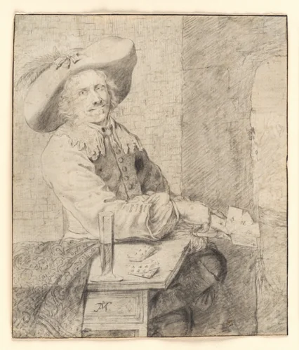 The Cardplayer by Frans van Mieris, drawing, 1655-1681