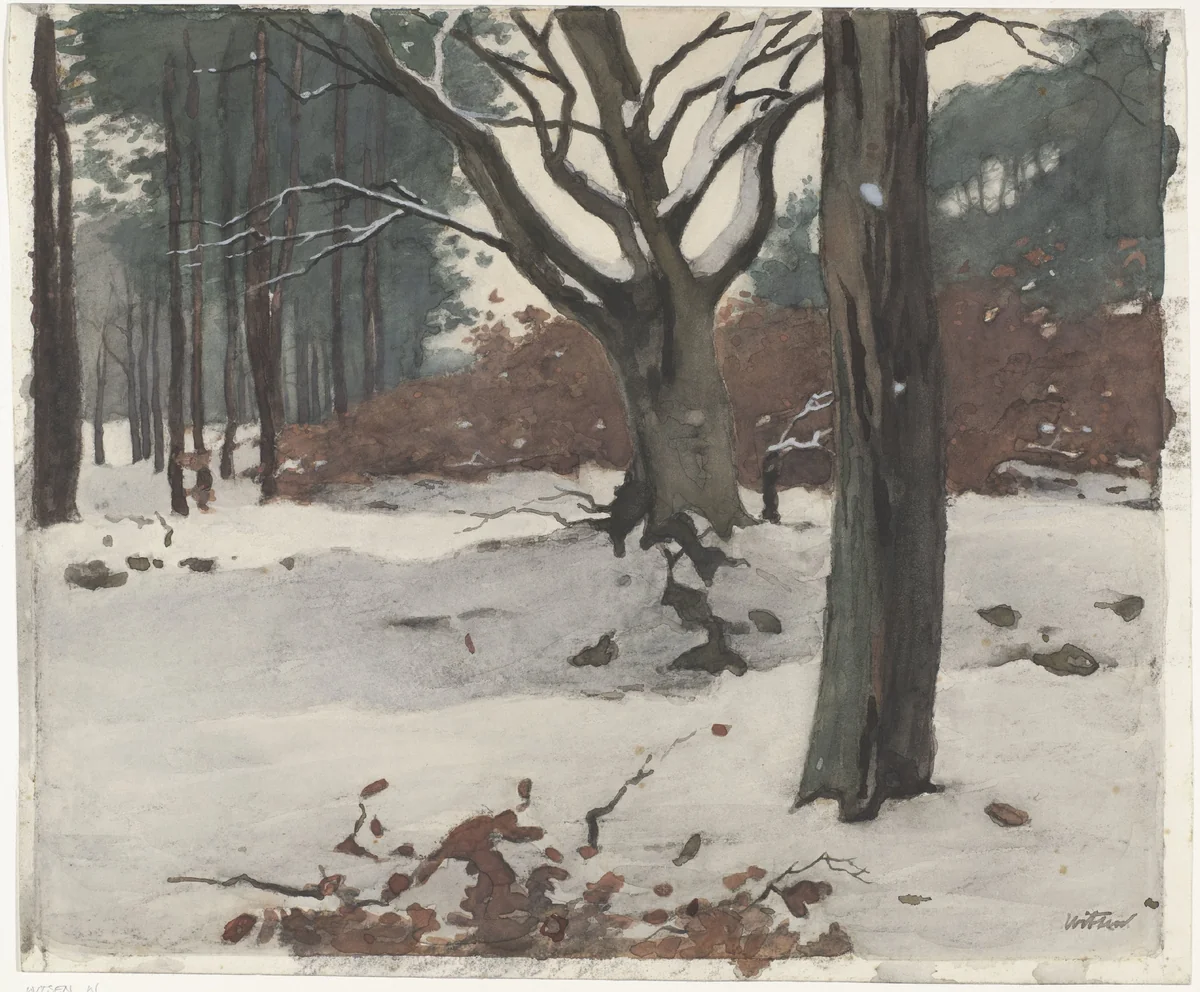 Bomen in de sneeuw by Willem Witsen, drawing, 1870-1923