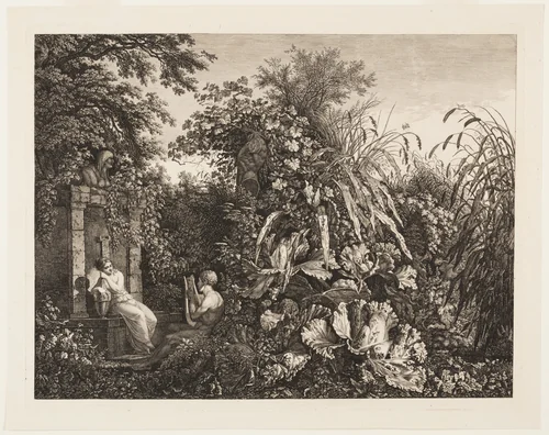 Youth Playing a Lyre to a Maiden by a Fountain by Carl Wilhelm Kolbe, print, 1803