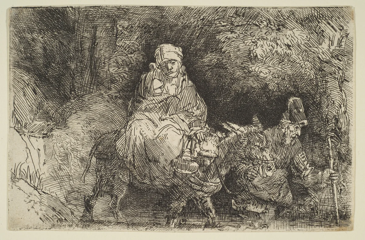 The Flight into Egypt: Crossing a Brook by Rembrandt van Rijn, print, 1654