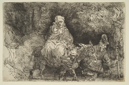 The Flight into Egypt: Crossing a Brook by Rembrandt van Rijn, print, 1654