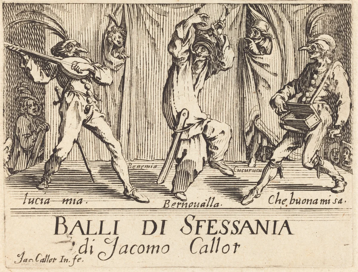 Frontispiece for "Balli di Sfessania" by Jacques Callot, print, 1622