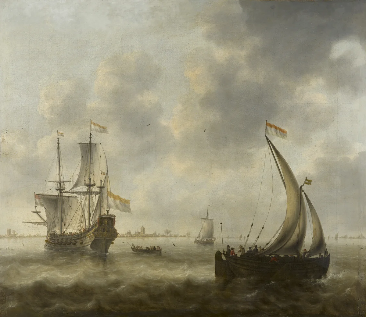 View of Ships on a River by Jacob Adriaensz Bellevois, painting, 1663