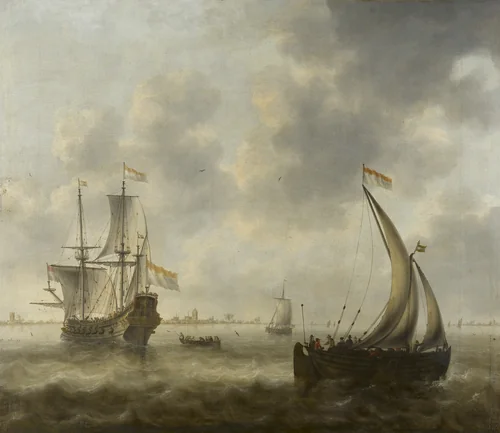 View of Ships on a River by Jacob Adriaensz Bellevois, painting, 1663