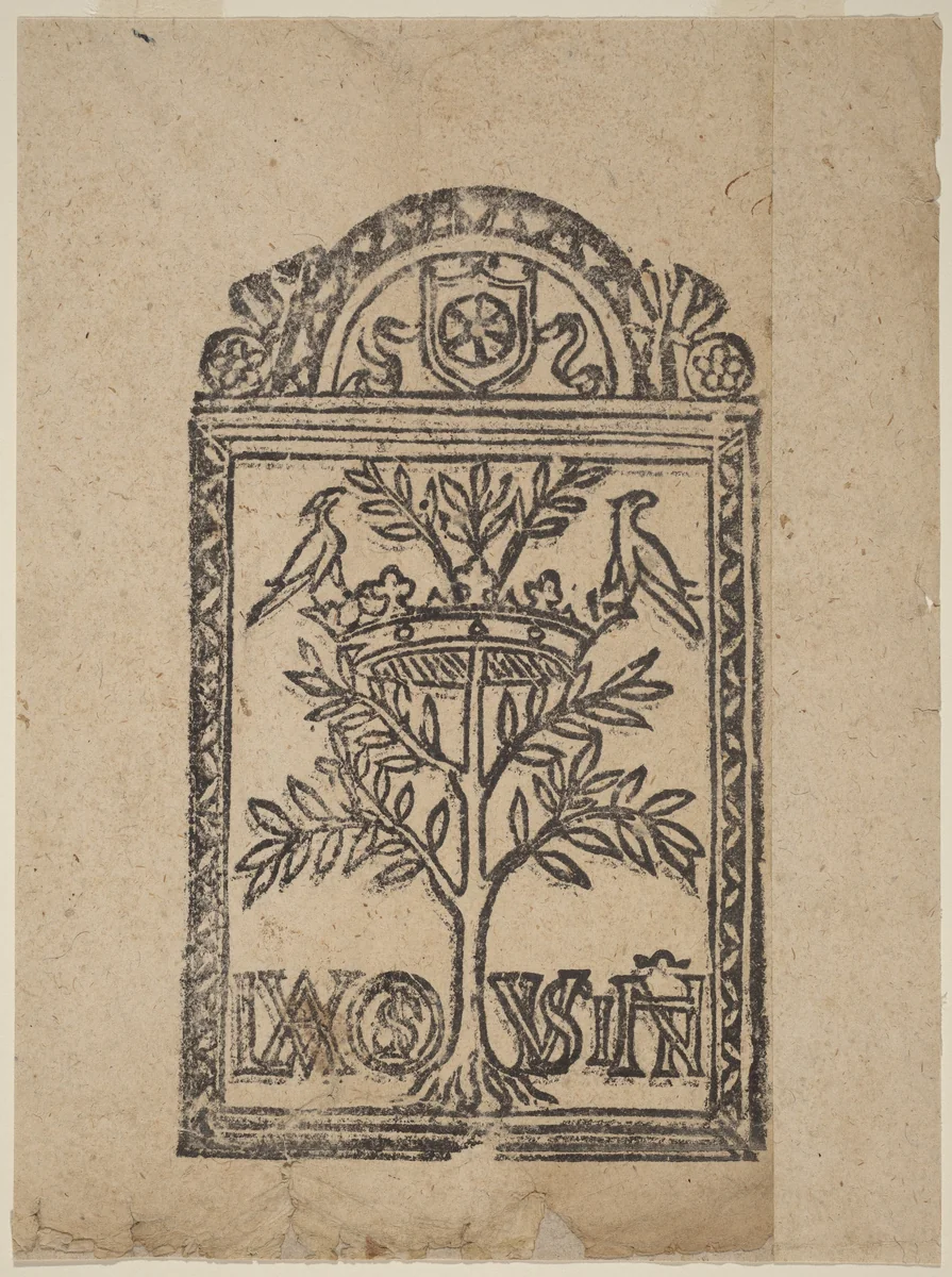 Tree with Crown and Two Birds by None, print, 1500-1599