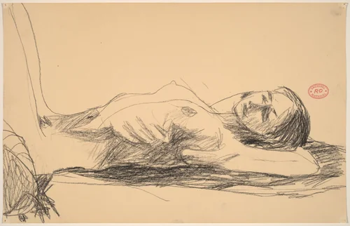 Untitled [female nude lying on her back with arms behind head] by Richard Diebenkorn, drawing, 1955-1967
