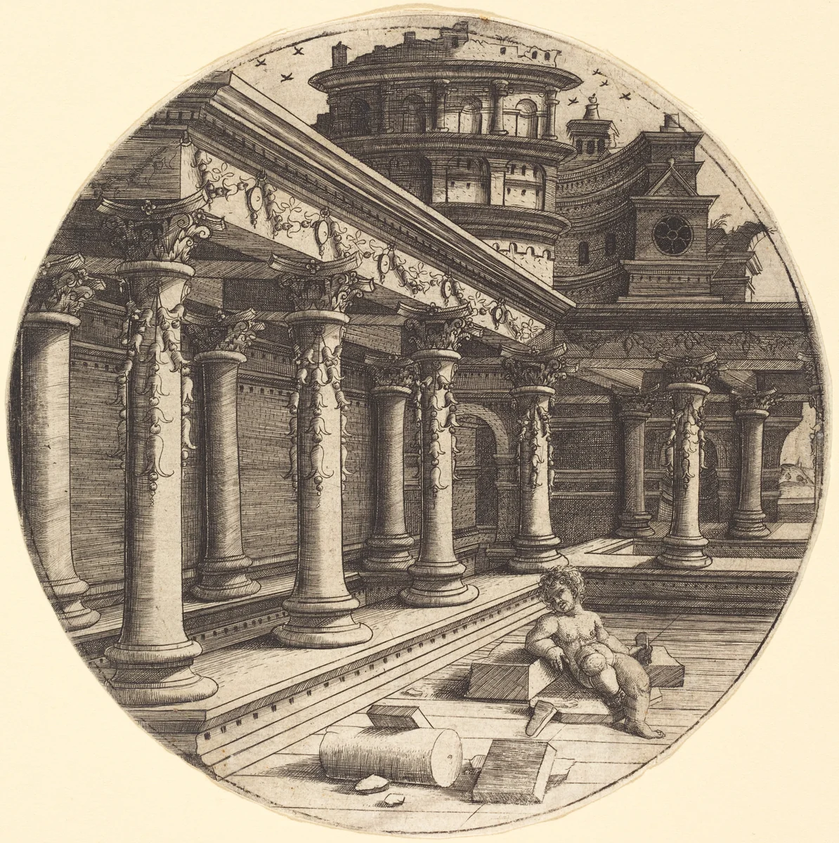 The Infant in the Gallery by Jean de Gourmont, print, 1471-1566