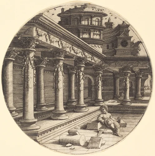 The Infant in the Gallery by Jean de Gourmont, print, 1471-1566