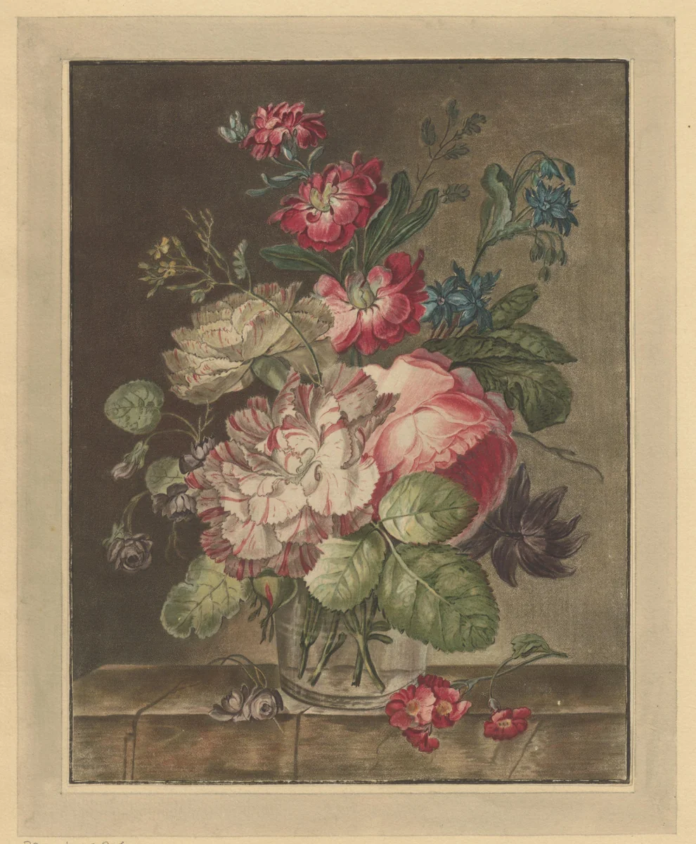 Bloemstilleven by Emanuel Mathias Diemar, print, 1730-1795