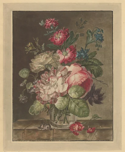Bloemstilleven by Emanuel Mathias Diemar, print, 1730-1795