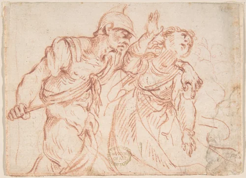 Soldier Stabbing a Woman by anonymous, drawing, 1600-1700