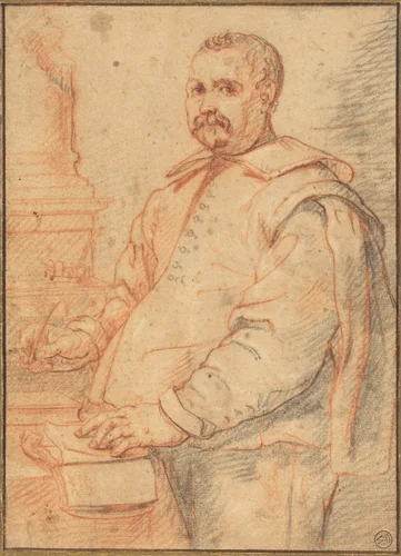 A Scholar Writing by Flemish 17th century, drawing, 1629-1662