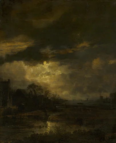 Landscape at Sunset by Aert van der Neer, painting, 1645