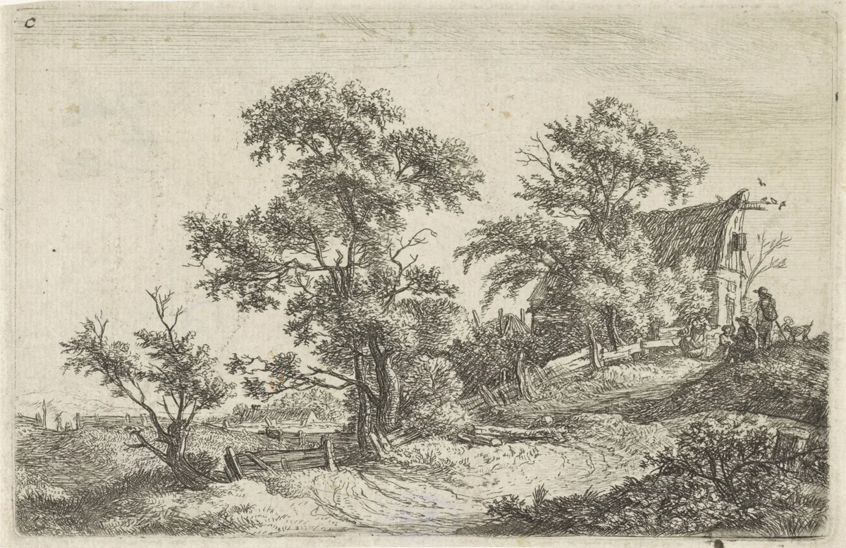 Huis aan een pad op een heuvel by Anthonie Waterloo, print, 1630-1663