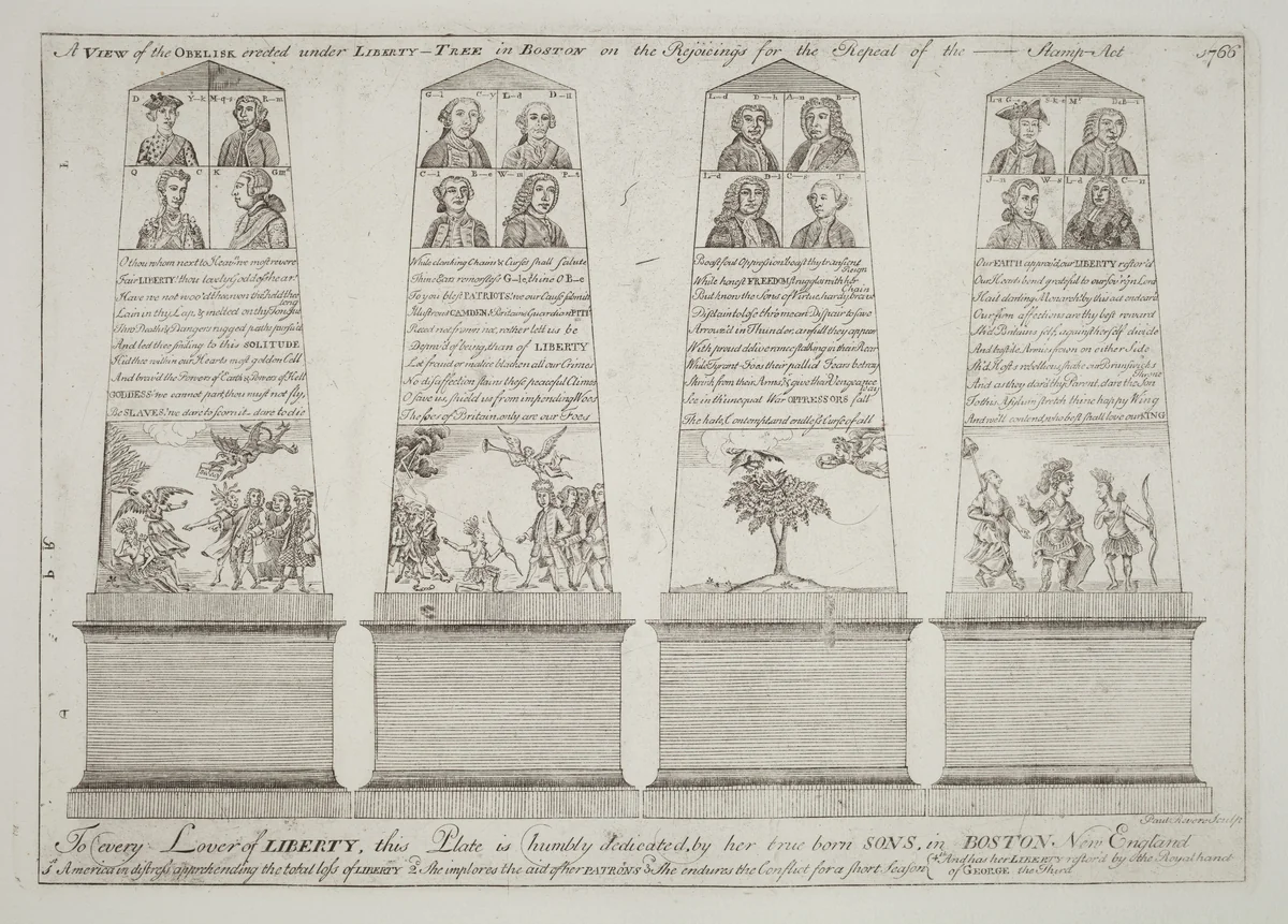The Obelisk under the Liberty Tree, Boston by Paul Revere, print, 1766