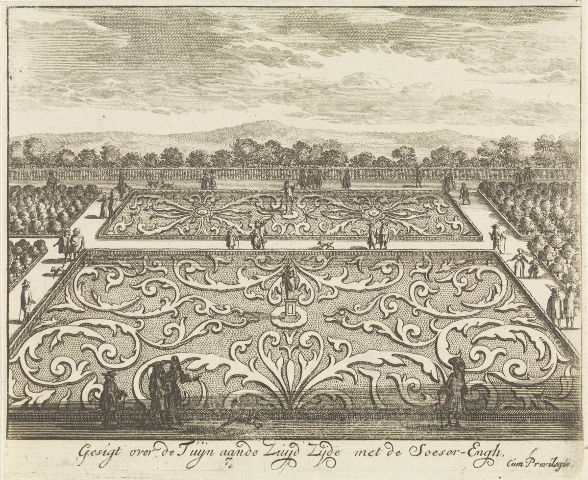 Tuin aan de zuidzijde van Paleis Soestdijk by Hendrik de Leth, print, 1725-1747