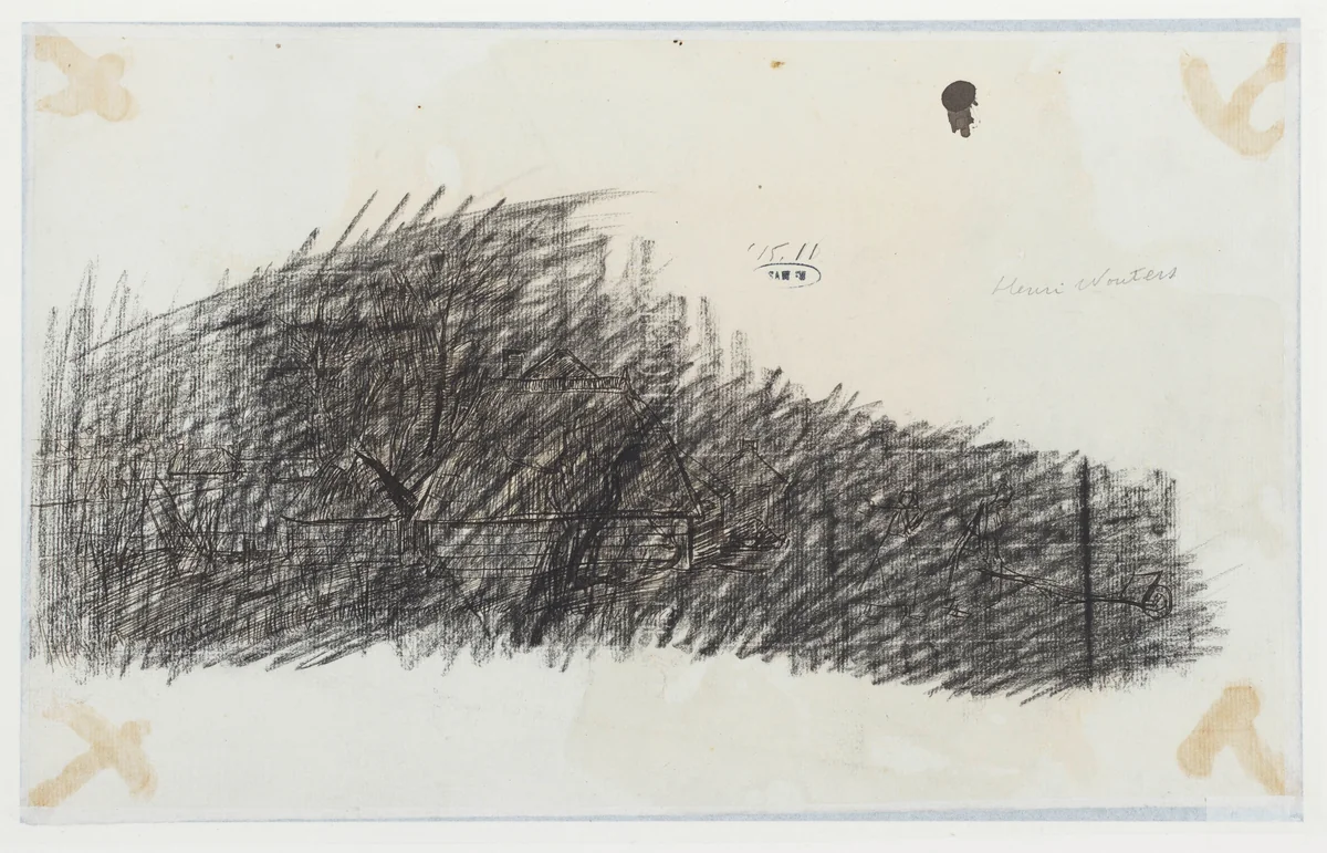 Boerderij met schuren en twee boerinnen by Henri Wouters, drawing, 1876-1915