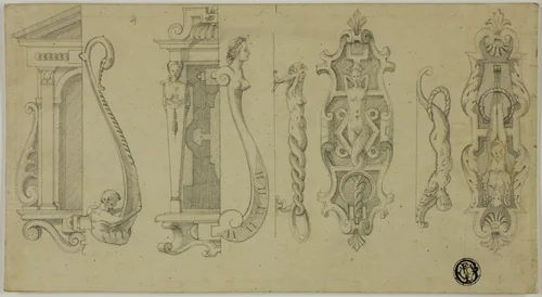 Ironwork Door Knockers by Jacques Androuet du Cerceau, drawing, 1800-1899
