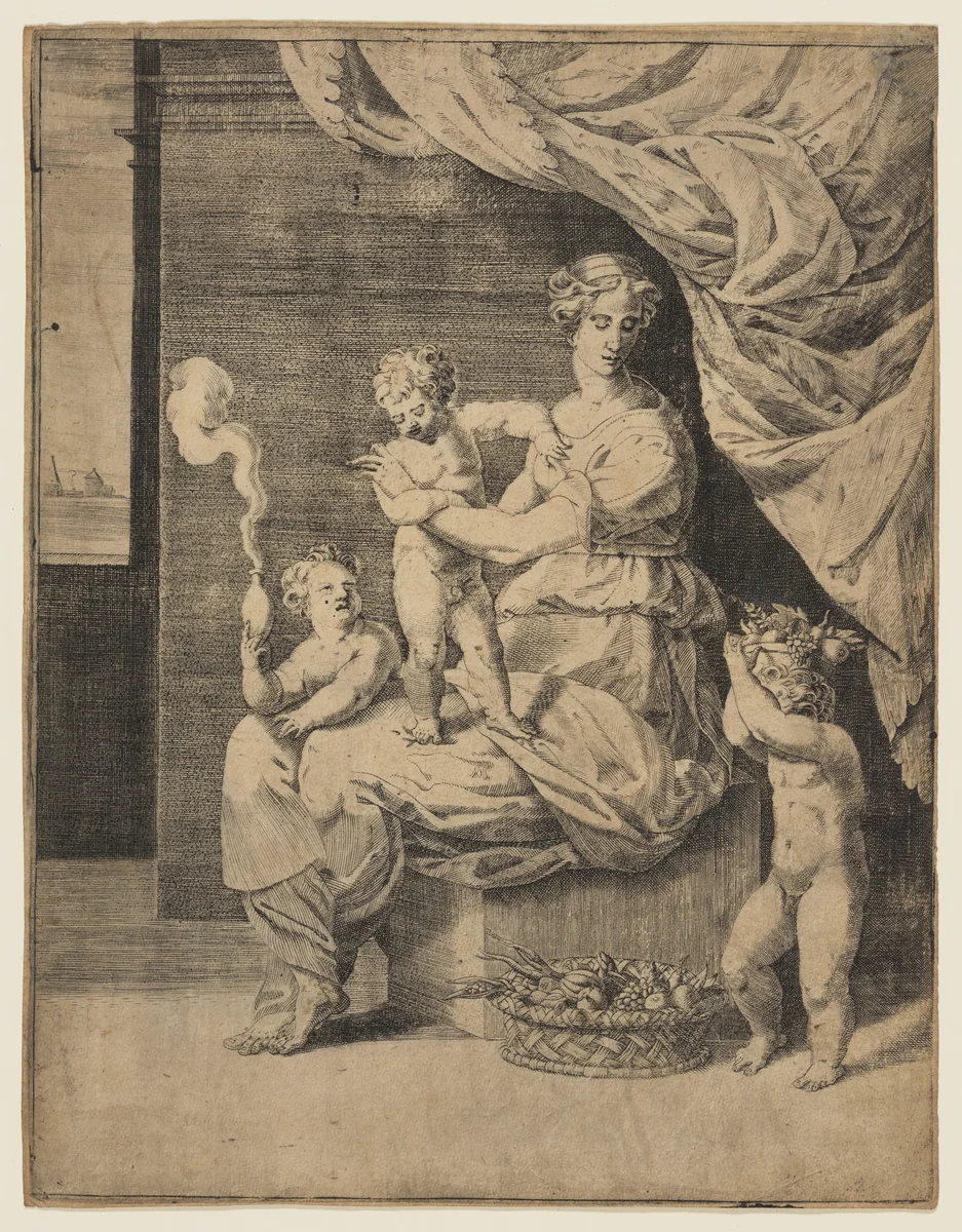 Charity by Adriaan de Weerdt, print, 1550-1600