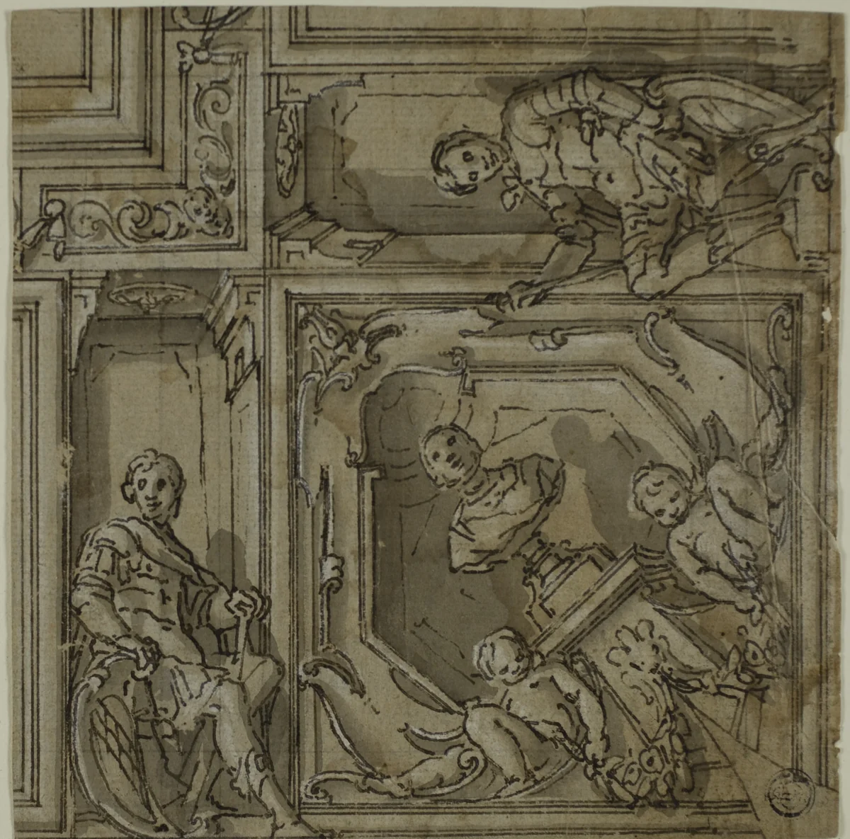 Design for Corner of a Ceiling Decoration by Lazzaro Tavarone, drawing, 1590-1614