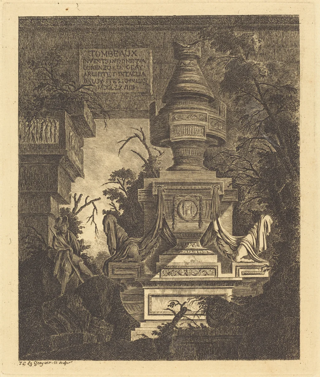 Frontispiece for "Views of Tombs" by Jean Laurent Legeay, print, 1768