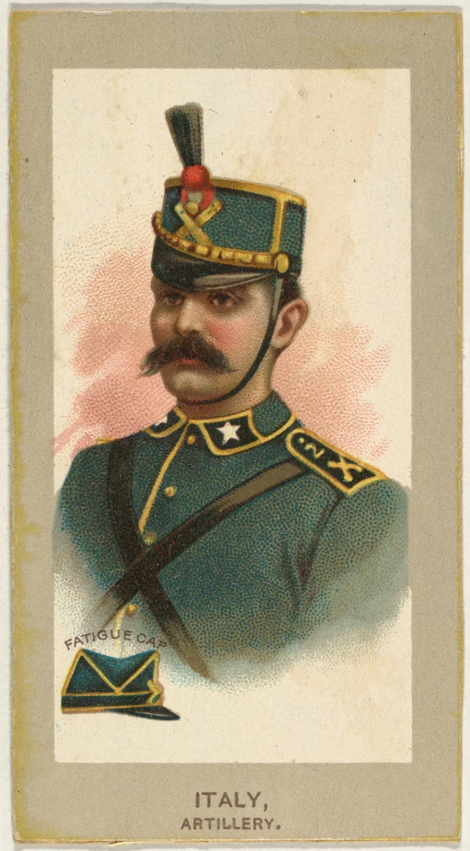 Fatigue Cap, Artillery, Italy, from the Military Uniforms series (T182) issued by Abdul Cigarettes by Abdul Cigarettes, print, 1881