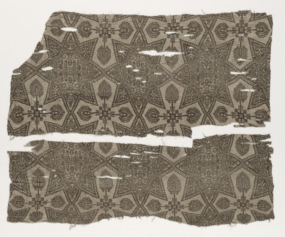 Fragments with Eight-Pointed Star (Two Pieces) by Unknown, textile, 1100-1966
