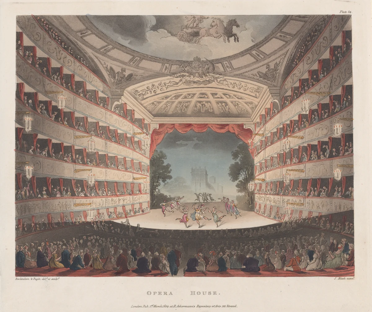Opera House by Thomas Rowlandson, print, 1809