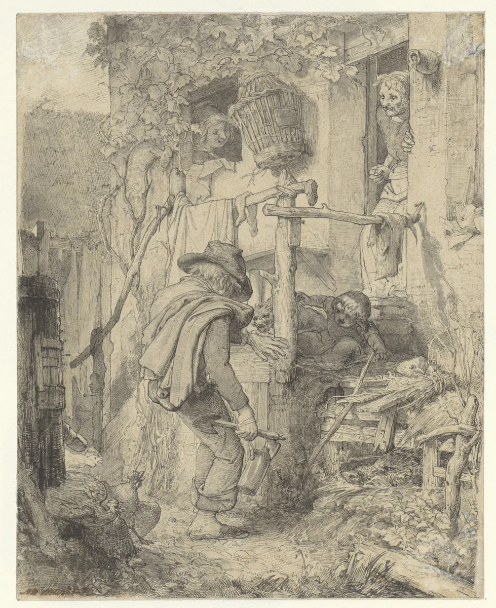 The Drunkard's Return by Matthijs Maris, drawing, 1856-1857