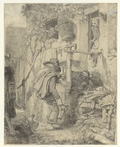 The Drunkard's Return by Matthijs Maris, drawing, 1856-1857