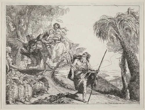 The Flight with Joseph in the Foreground by Giovanni Domenico Tiepolo, print, 1753