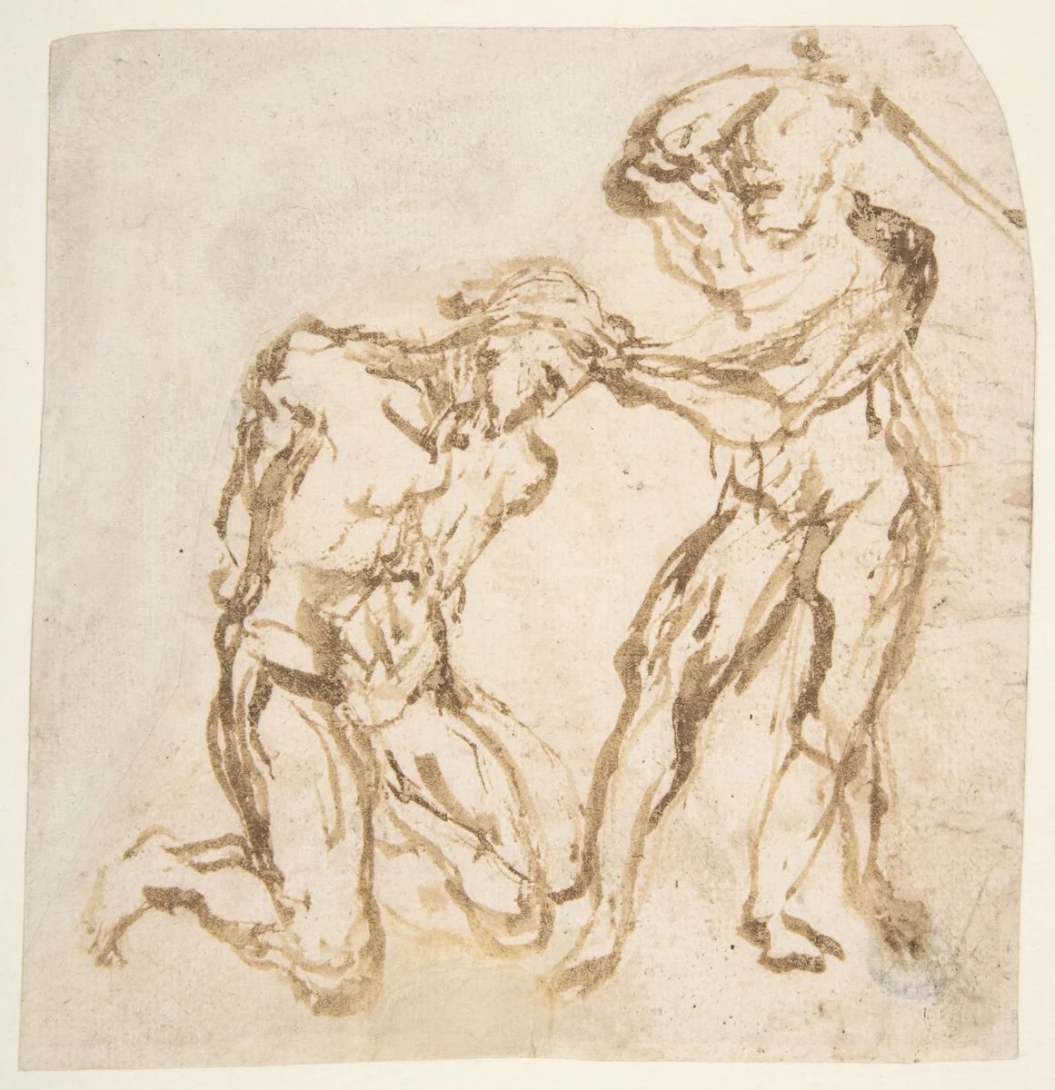 Beheading of a Kneeling Nude Man by Romulo Cincinnato, drawing, 1502-1593