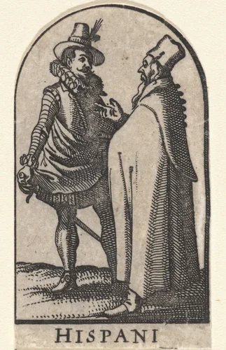 Gesprek tussen een man en een geestelijke by Claes Jansz Visscher, print, 1596-1630