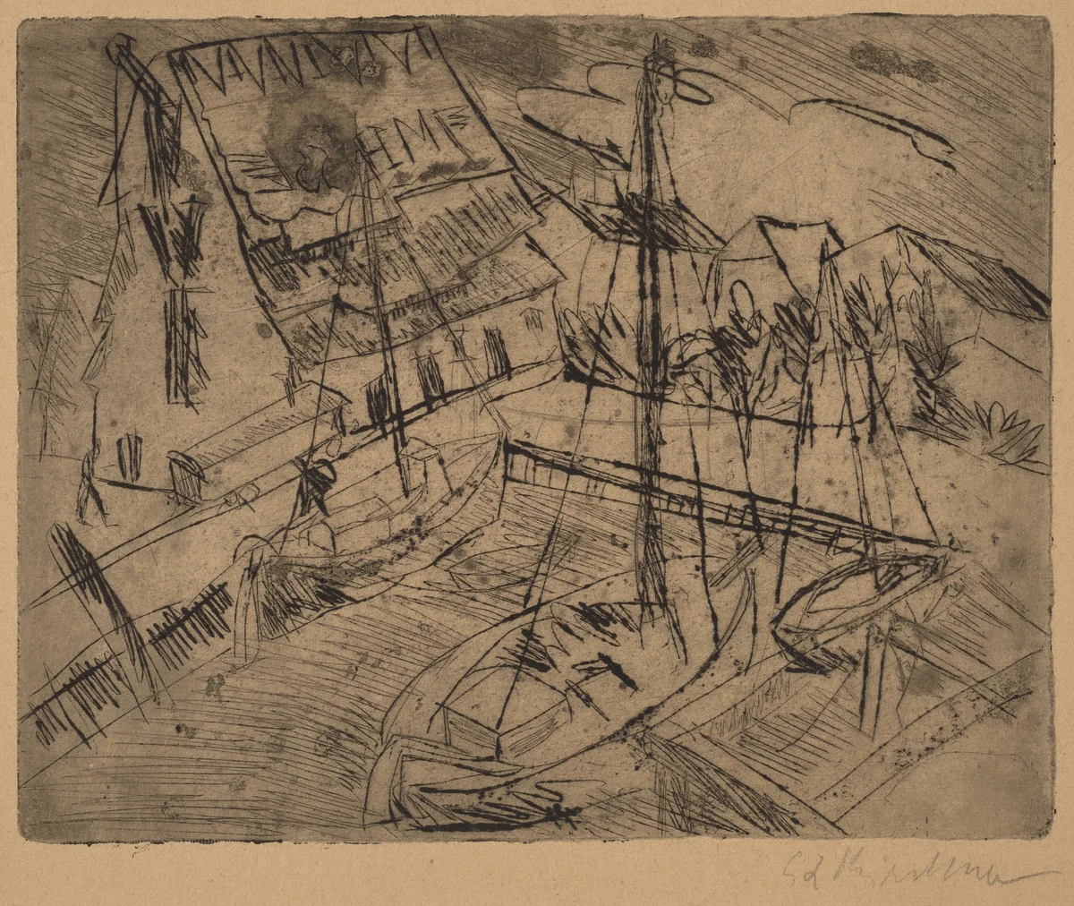 Harbor at Burgstaaken by Ernst Ludwig Kirchner, print, 1913