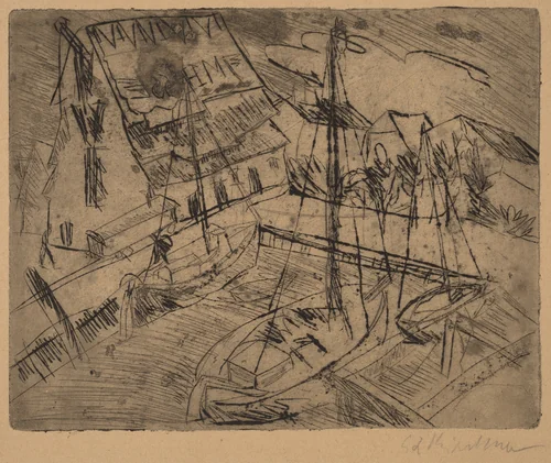 Harbor at Burgstaaken by Ernst Ludwig Kirchner, print, 1913