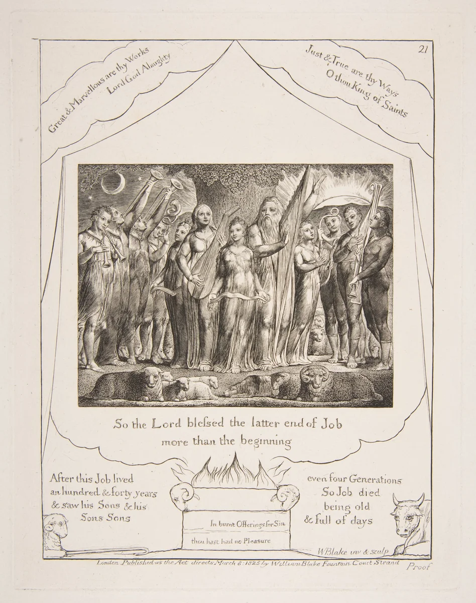 Job and his Wife restored to Prosperity by William Blake, print, 1825-1826