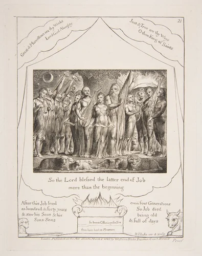 Job and his Wife restored to Prosperity by William Blake, print, 1825-1826