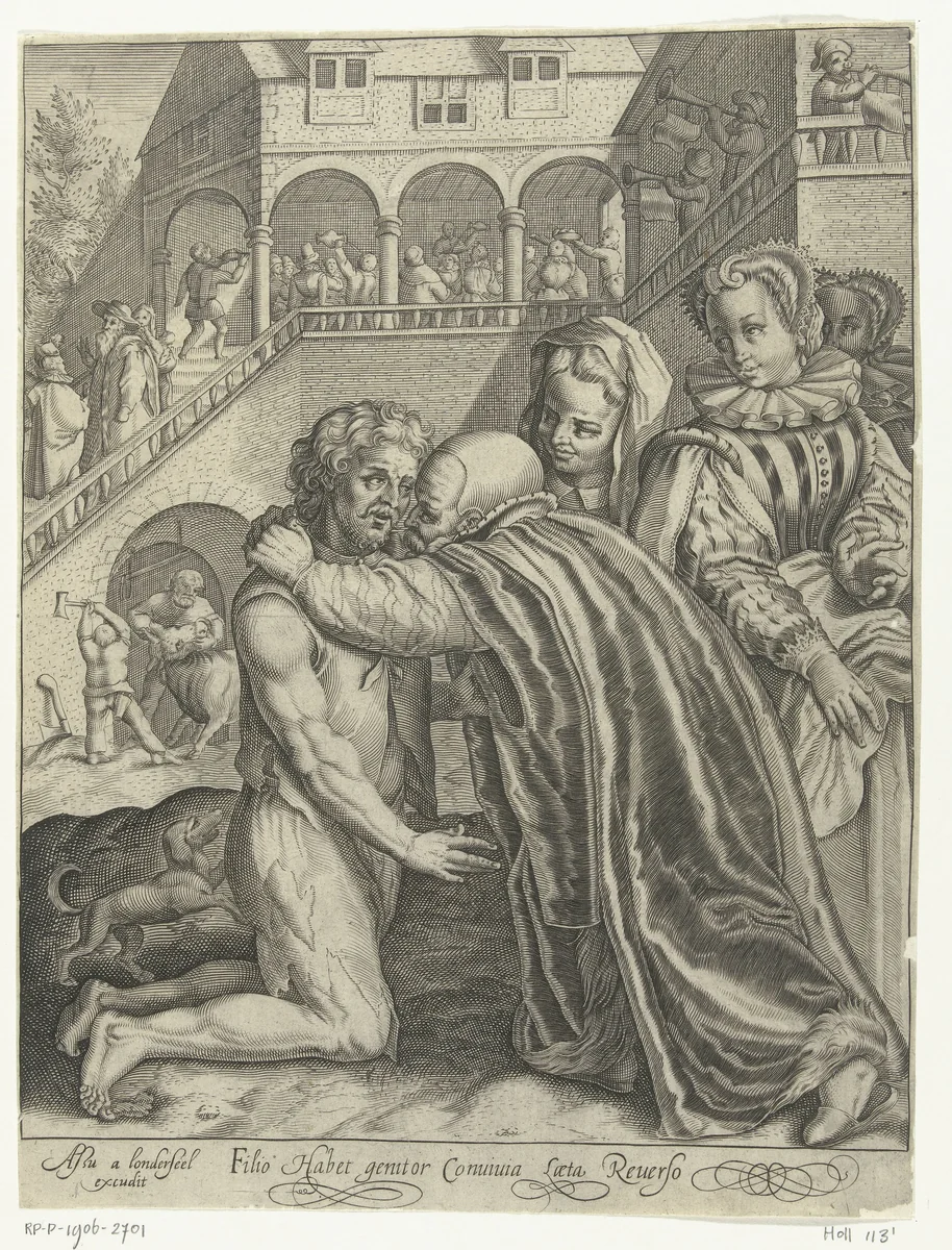 Thuiskomst van de verloren zoon by Nicolaes de Bruyn, print, 1581-1656