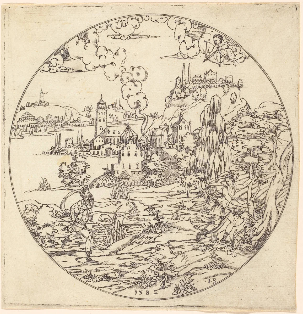 Apollo Pursuing Daphne by Jonas Silber, print, 1572-1589