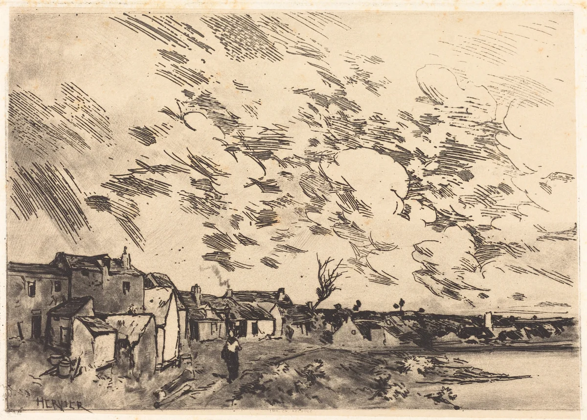 Village sur le bord d'une Riviere by Adolphe Hervier, print, 1875