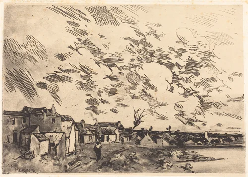 Village sur le bord d'une Riviere by Adolphe Hervier, print, 1875