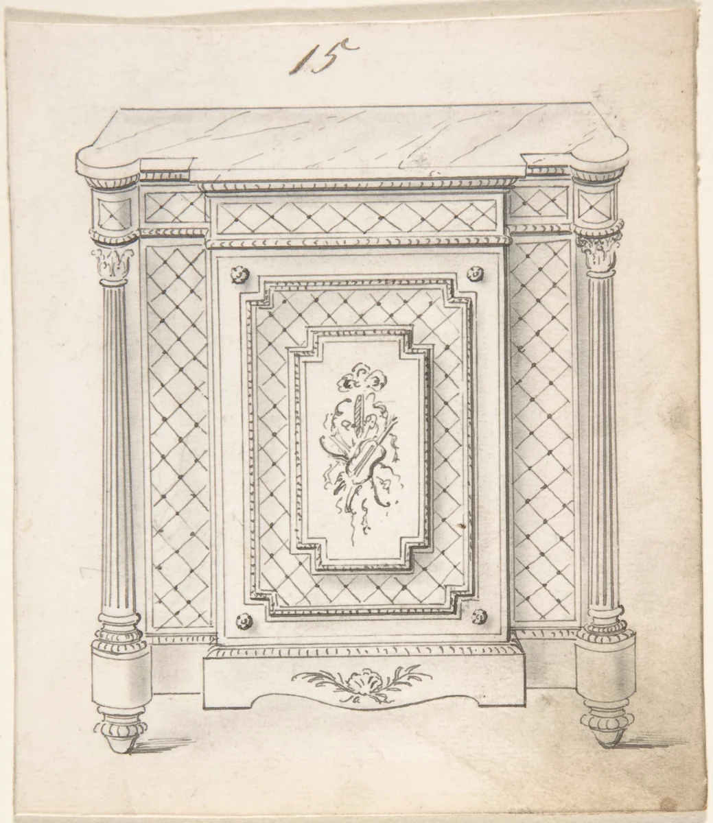 Design for a Marble-topped Cabinet with Musical Ornament by anonymous, drawing, 1800-1900