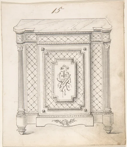 Design for a Marble-topped Cabinet with Musical Ornament by anonymous, drawing, 1800-1900